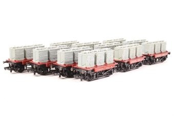 Rake of Eleven Conflat Wagons in BR Bauxite, with 3 x Container Load