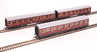 LMS Stanier Period III coaches in LMS Coronation Scot crimson lake - pack of three - Railroad Range