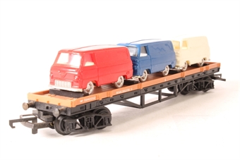BR Bogie Bolster Wagon in Brown, with 3 x Ford Vans