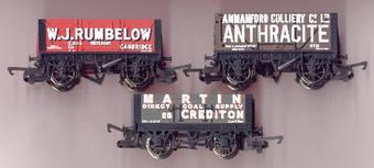 5-plank open wagons  - "W.J.Rumbelow", "Martin", "Ammanford Colliery." - Pack of 3