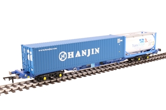 KFA container wagon in Tiphook Rail livery with 1x 20' and 1x 40' container