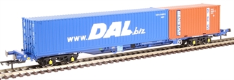 KFA container wagon in Tiphook Rail livery with "DAL" and "Genstar" containers