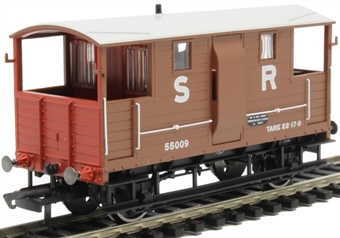 ex-LSWR 24 ton brake van 55009 in SR brown with red ends