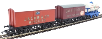 Triple pack of Hornby Retro wagons - United Dairies, Jacob's Biscuits and Palethorpes