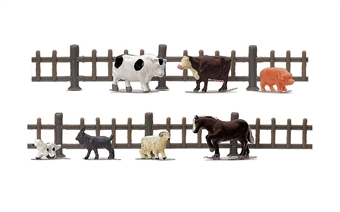 Farm animals and wooden fencing