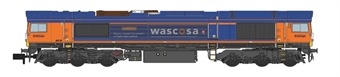 Class 66 66720 'Wascosa' in GBRf blue & orange with Wascosa branding and 'Bugeye' lights