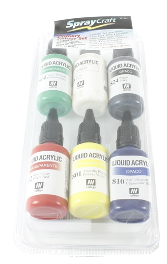 SprayCraft Primary Colour Set 6 Liquid Acrylic Colours