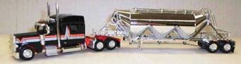 Peterbilt 389 Tractor with Pneumatic Semi Trailer, Black/Silver/Orange