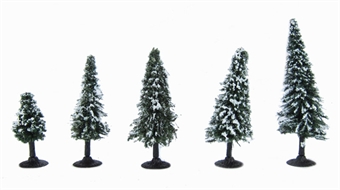 Snow Dusted Fir Trees - 5cm-9cm (2"-3.5") tall - Pack of five