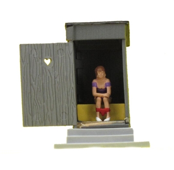 Toilet Stories - Toilet Shack with opening door and sitting figure inside