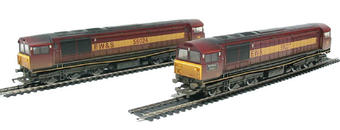 Class 58 Double Pack 58024/58037 "Worksop Depot" diesel locos in EWS livery (weathered) 1 powered, 1 a dummy