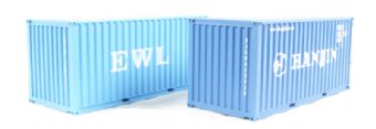 Container for Spine Wagon - Twin pack of 20' containers 1 x Hanjin dark blue 1 x Europe West-Indies Line light blue