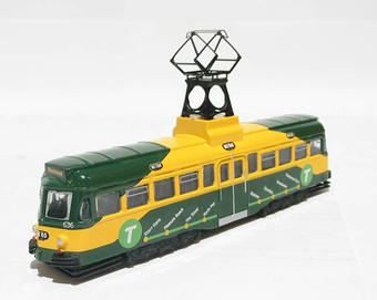 Blackpool Brush Railcoach tramcar "Metro Coastlines" green and yellow livery 
