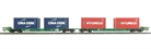 Intermodal bogie wagon with 2 pairs of 20ft containers in CMA CGM & Hyundai liveries