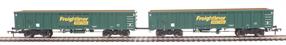 MJA mineral and aggregates twin bogie box wagon in Freightliner green - 502047 & 502048 - pack of 2