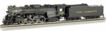 American 2-8-4 Berkshire steam locomotive 1225 with tender in "Pere Marquette" black livery (DCC on board)