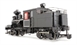 Two-truck Heisler steam locomotive in black with red & white lining