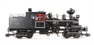 Two-truck Heisler steam locomotive in black with red & white lining