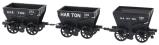 4 wheel Chaldron open wagons in Harton Colliery black - circa 1910 - pack of 3