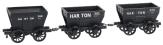 4 wheel Chaldron open wagons in Harton Colliery black - circa 1910 - pack of 3