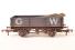 4 plank wagon in GW Grey livery with wood load. Weathered.