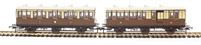 Pack of 4 coaches (4BT, 4T, 6C123, 6BT) in GWR chocolate and cream