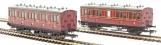 Pack of 4 coaches (6BT, 4X6CL, 6T, 6T) in LMS Crimson Lake