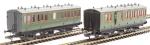 Pack of 4 coaches (4BT, 4T, 6CL, 6BT) in SR Olive green - with working lighting