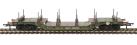 Warwell wagon 50t with diamond frame bogies DM721227 in BR Olive green with ELECTRIFICATION branding and steel/rail carriers