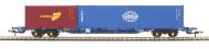 KFA container wagon in Touax blue with 1 x 20' container and 1 x 40' container