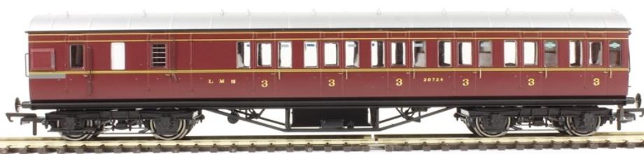 Hornby model of an LMS liveried Brake third coach. No prototype photograph available. ©Hattons